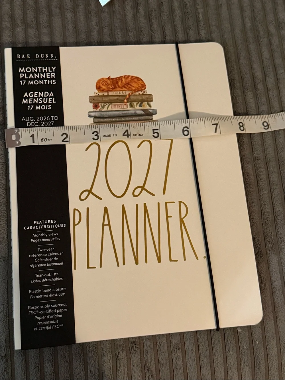 Rae Dunn Cream 2027 Planner with Gold Foil and Cat Illustration